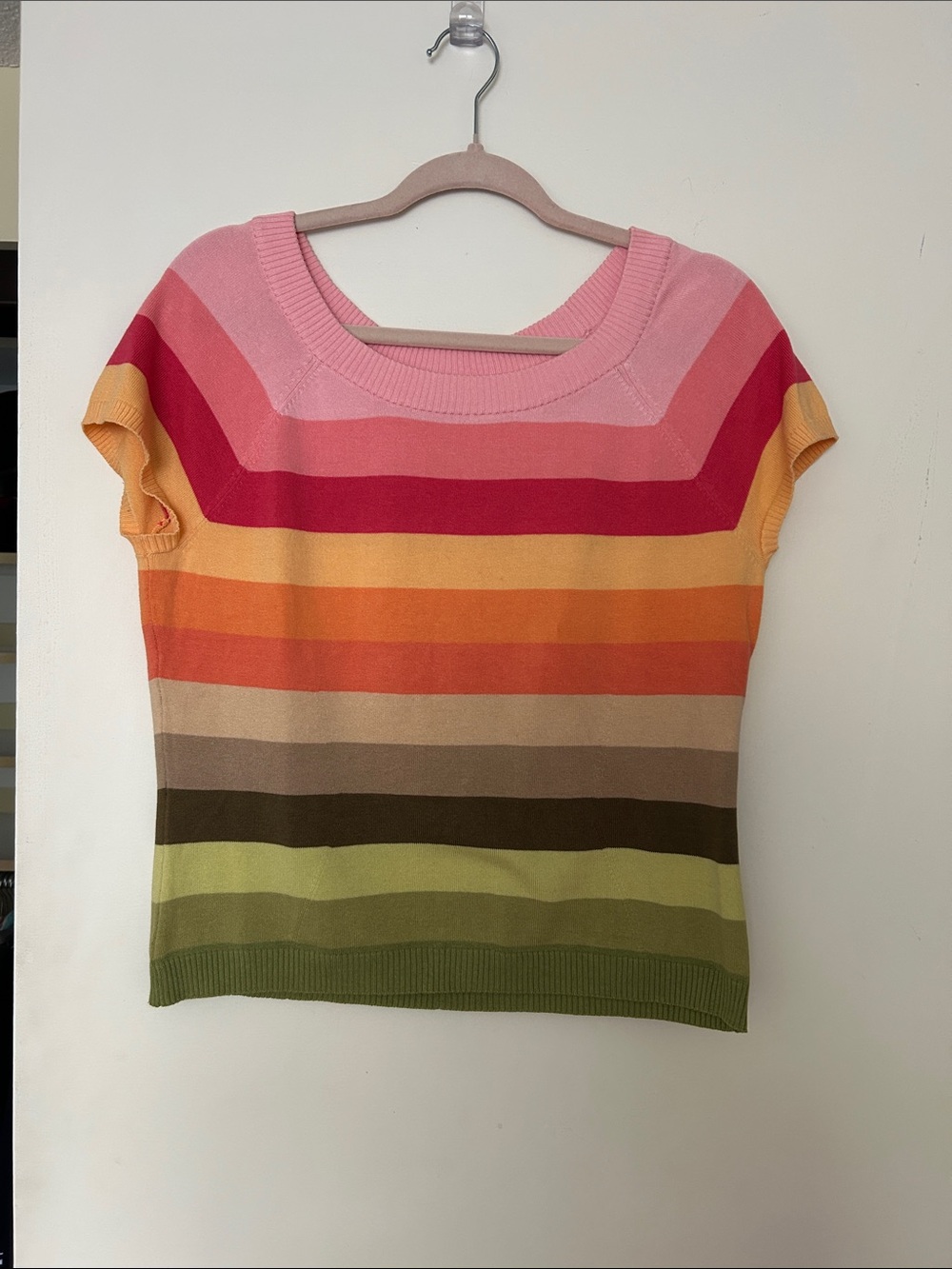 Women's Short-Sleeve Scoop Neck Striped Knit Top - Multi-Color
